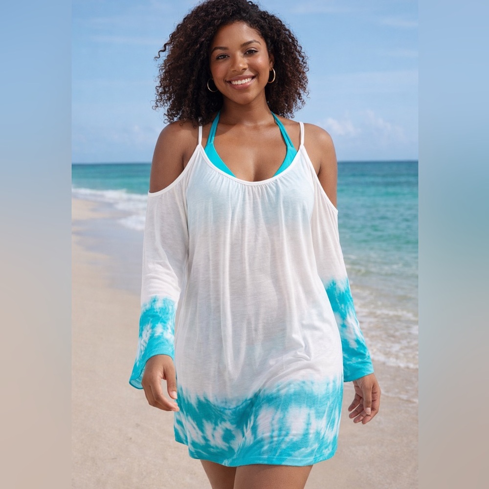 Women's Blue and White Swim Cover-Up size medium